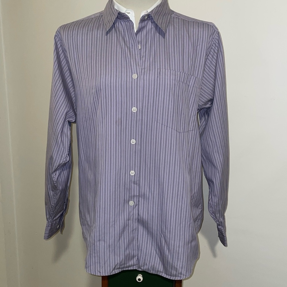 L.L. Bean Cotton Blend Button Down Long Sleeve Shirt.  Striped. Size Large.